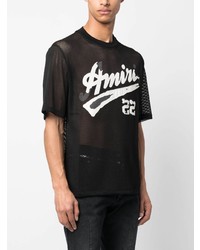 T-shirt à col rond en tulle imprimé noir Amiri