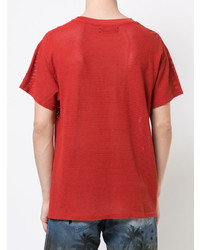 T-shirt à col rond en tulle imprimé rouge Amiri