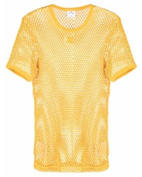 T-shirt à col rond en tulle jaune Courrèges