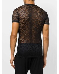 T-shirt à col rond en tulle noir Versace