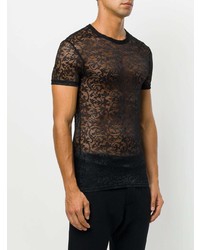 T-shirt à col rond en tulle noir Versace