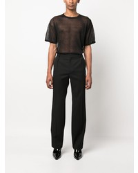T-shirt à col rond en tulle noir Saint Laurent