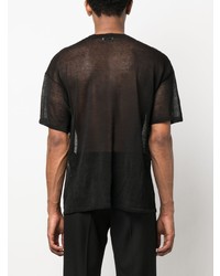 T-shirt à col rond en tulle noir Saint Laurent