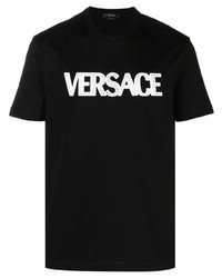 T-shirt à col rond en tulle noir Versace