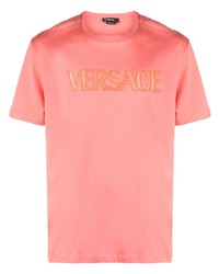 T-shirt à col rond en tulle rouge Versace