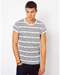 T-shirt à col rond géométrique blanc et noir Asos