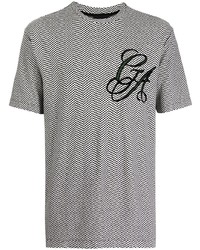 T-shirt à col rond géométrique blanc et noir Giorgio Armani