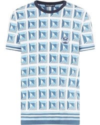 T-shirt à col rond géométrique bleu clair