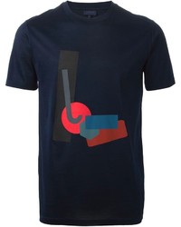 T-shirt à col rond géométrique bleu marine