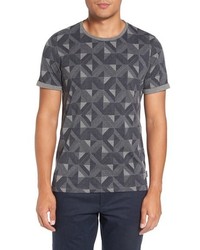 T-shirt à col rond géométrique gris foncé
