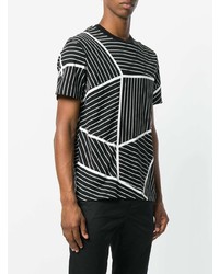 T-shirt à col rond géométrique noir et blanc Les Hommes Urban