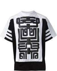 T-shirt à col rond géométrique noir et blanc Kokon To Zai