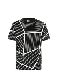 T-shirt à col rond géométrique noir et blanc Les Hommes Urban