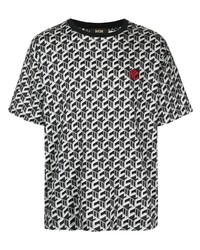 T-shirt à col rond géométrique noir et blanc MCM