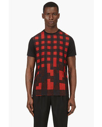 T-shirt à col rond géométrique rouge