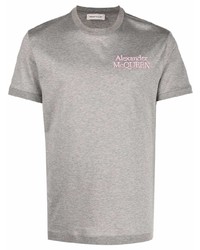 T-shirt à col rond gris Alexander McQueen