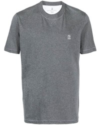 T-shirt à col rond gris Brunello Cucinelli