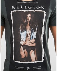 T-shirt à col rond gris Religion