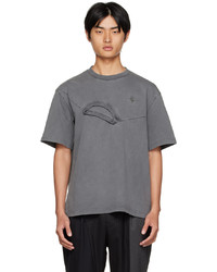 T-shirt à col rond gris Feng Chen Wang