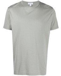 T-shirt à col rond gris Sunspel