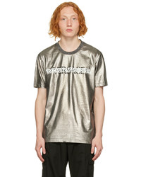 T-shirt à col rond imprimé argenté Versace