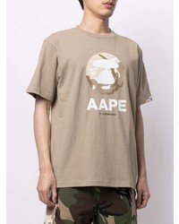 T-shirt à col rond imprimé beige AAPE BY A BATHING APE