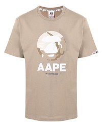 T-shirt à col rond imprimé beige AAPE BY A BATHING APE