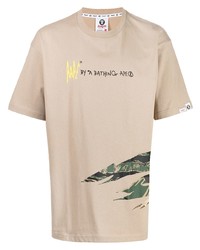 T-shirt à col rond imprimé beige AAPE BY A BATHING APE