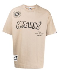 T-shirt à col rond imprimé beige AAPE BY A BATHING APE