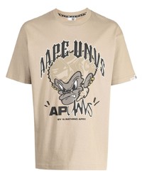 T-shirt à col rond imprimé beige AAPE BY A BATHING APE