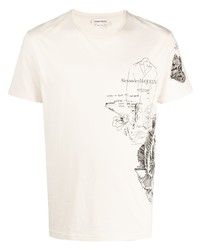 T-shirt à col rond imprimé beige Alexander McQueen