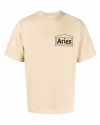 T-shirt à col rond imprimé beige Aries