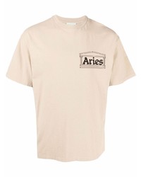 T-shirt à col rond imprimé beige Aries