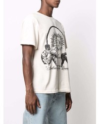 T-shirt à col rond imprimé beige Rhude