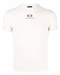 T-shirt à col rond imprimé beige Balenciaga