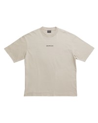 T-shirt à col rond imprimé beige Balenciaga