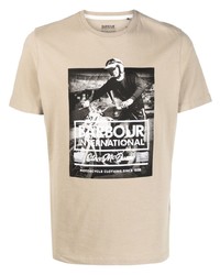 T-shirt à col rond imprimé beige Barbour International