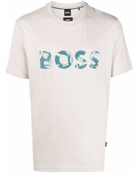 T-shirt à col rond imprimé beige BOSS