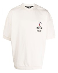 T-shirt à col rond imprimé beige BOSS