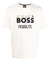 T-shirt à col rond imprimé beige BOSS