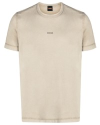 T-shirt à col rond imprimé beige BOSS