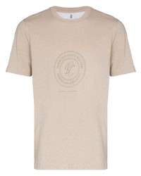 T-shirt à col rond imprimé beige Brunello Cucinelli