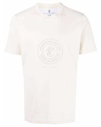 T-shirt à col rond imprimé beige Brunello Cucinelli