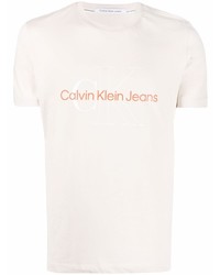 T-shirt à col rond imprimé beige Calvin Klein Jeans