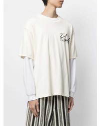 T-shirt à col rond imprimé beige Rhude