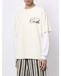 T-shirt à col rond imprimé beige Rhude