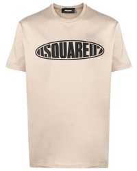 T-shirt à col rond imprimé beige DSQUARED2