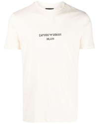 T-shirt à col rond imprimé beige Emporio Armani
