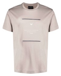 T-shirt à col rond imprimé beige Emporio Armani