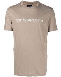 T-shirt à col rond imprimé beige Emporio Armani